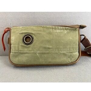 BY ELKE Leather Upcycled Military Clutch Purse Waist Belt Bag Army green